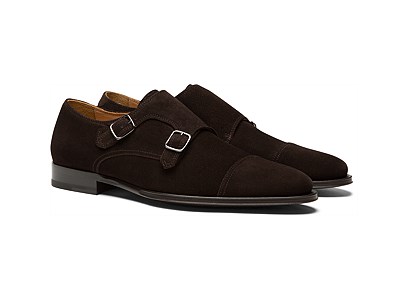 brown suede double monk strap