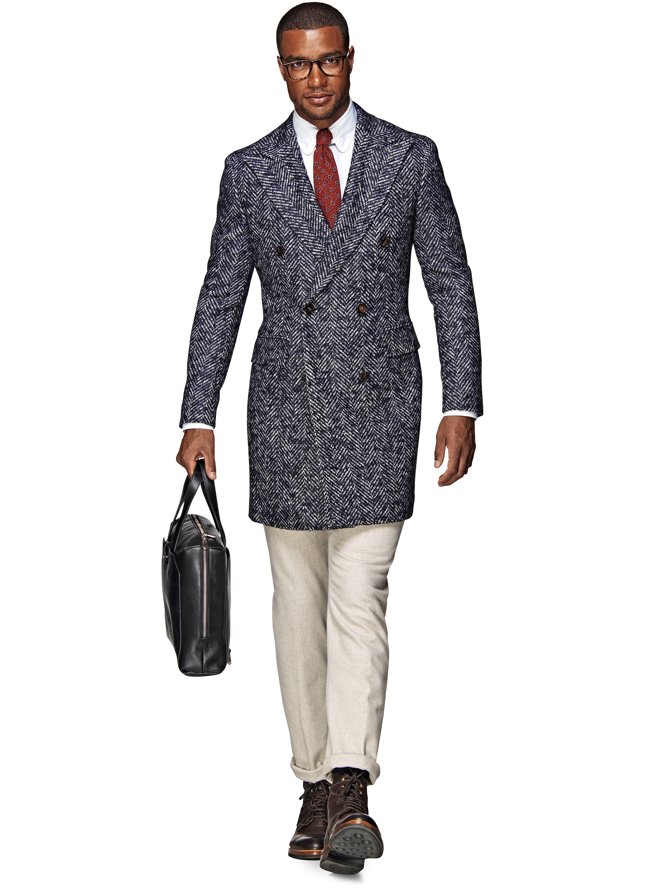 蓝色双排扣大衣